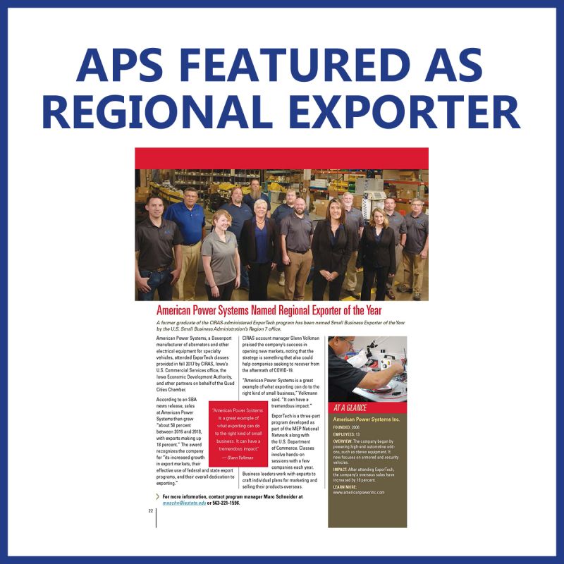 APS featured as regional exporter